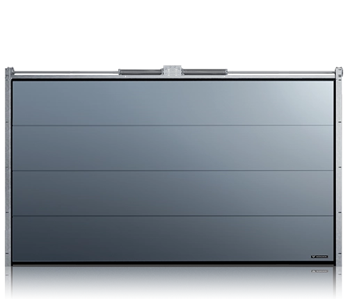 Garage door with panels without ribs