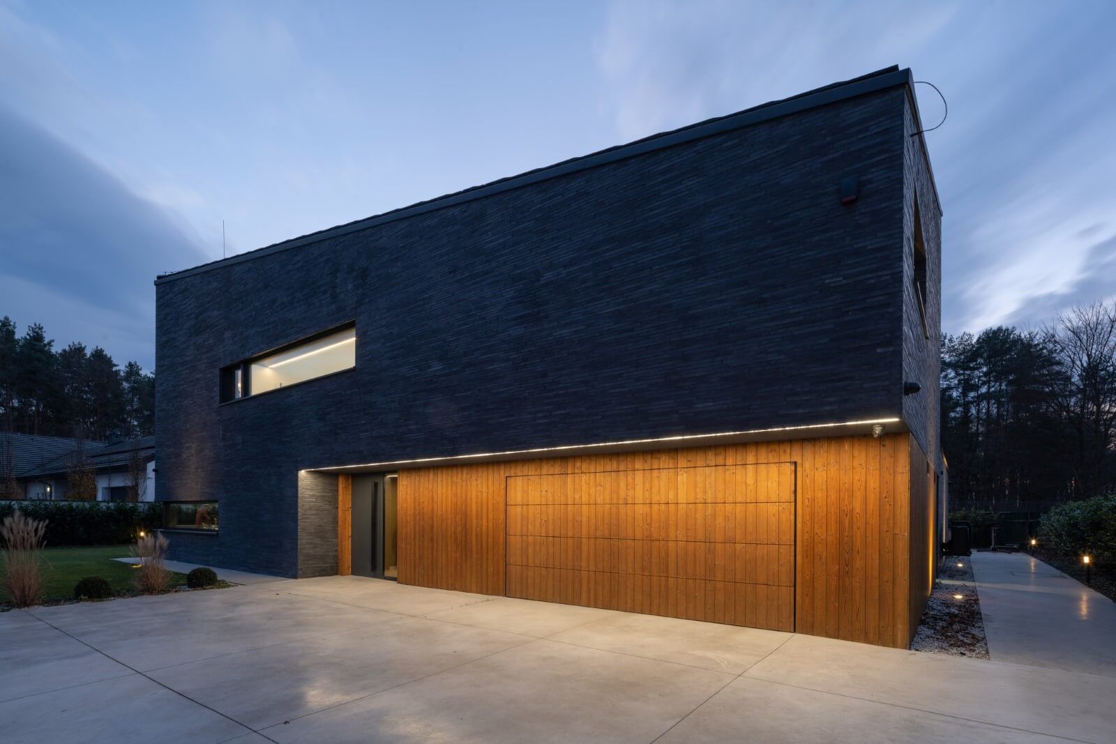 Wooden facade garage door