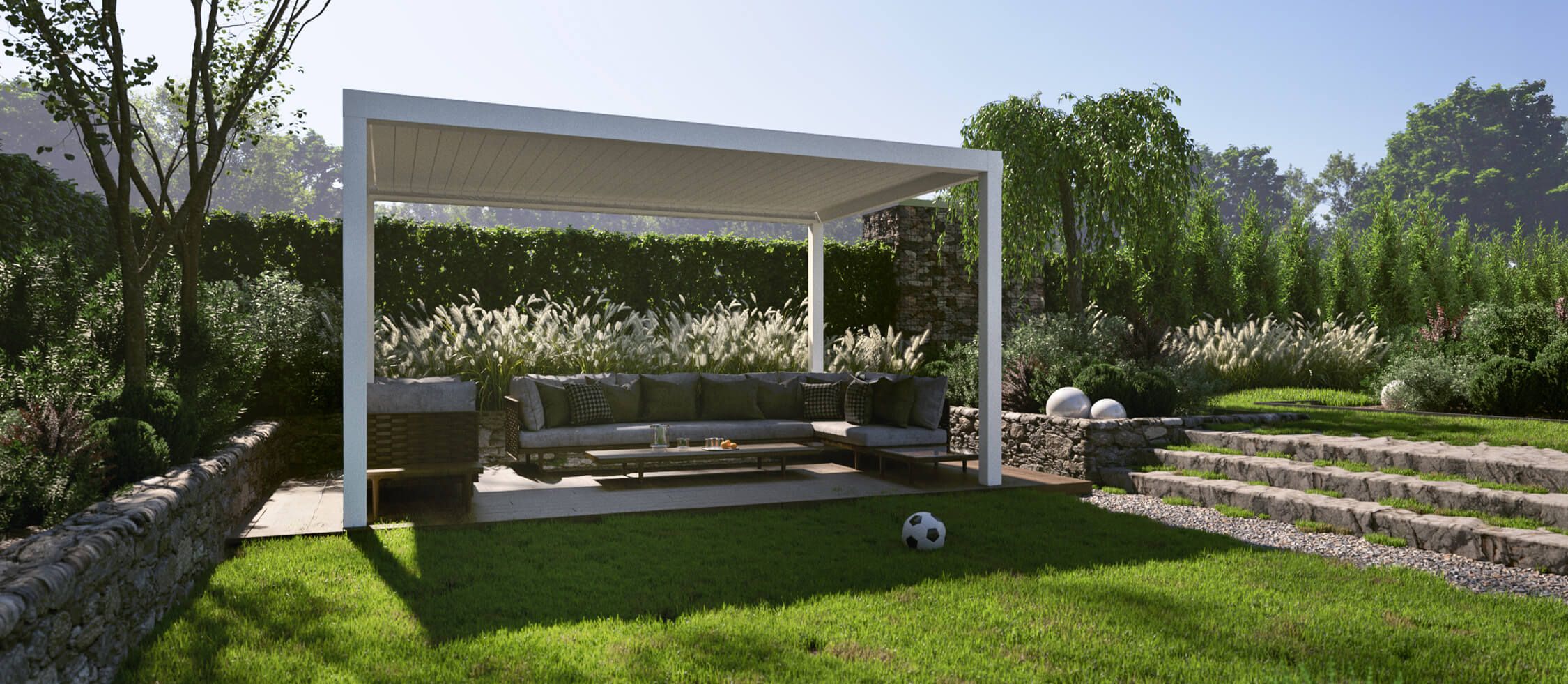 A patio pergola in the garden