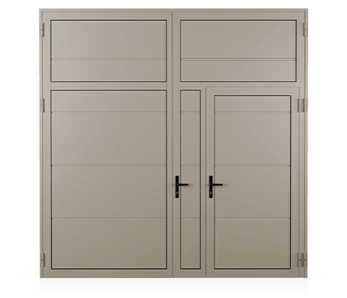 With a wicket door.