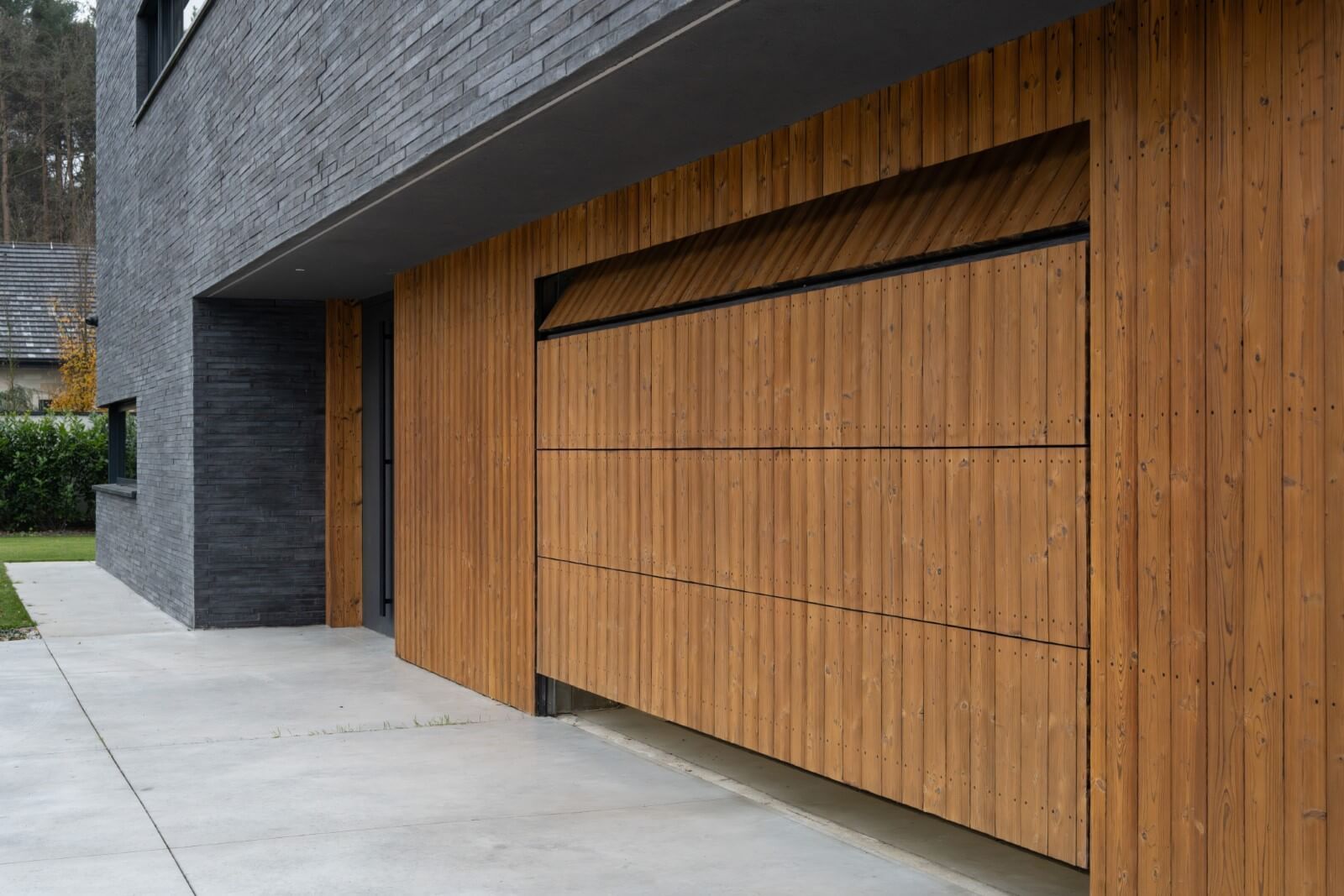Wooden facade garage door